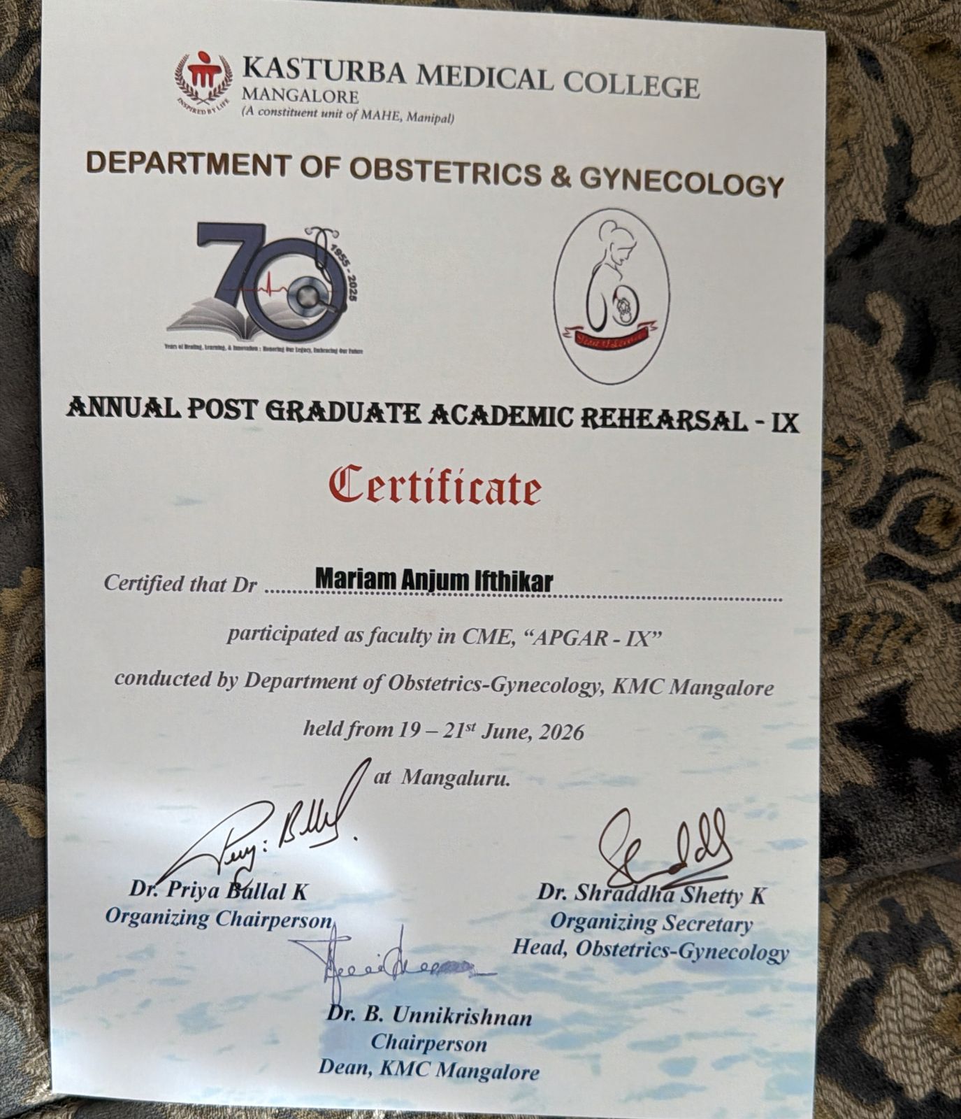 Dr. Mariam Anjum — Faculty — APGAR 9, KMC Mangalore